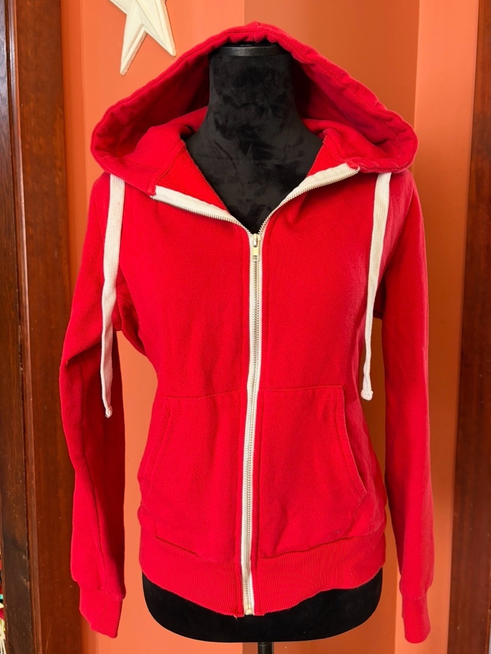 Fashion Nova Classic Red Zip-Up Hoodie with Drawstring Hood
